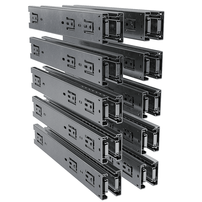 angled right view of 10-pair pack of 14-inch steel drawer slides