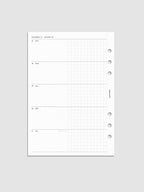 Mockup of the 2027 Dated Weekly Horizontal Planner Inserts | Sunday Start left page shown in size A5 6-Ring Punch
