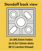 40mm square cap x 30mm body standoff SS316, Square standoff for glass fixing, 316 Stainless Steel - Image 3