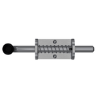 Aluminum base Spring Bolt with a stainless steel rod. Shown from top perspective with rod in closed position.