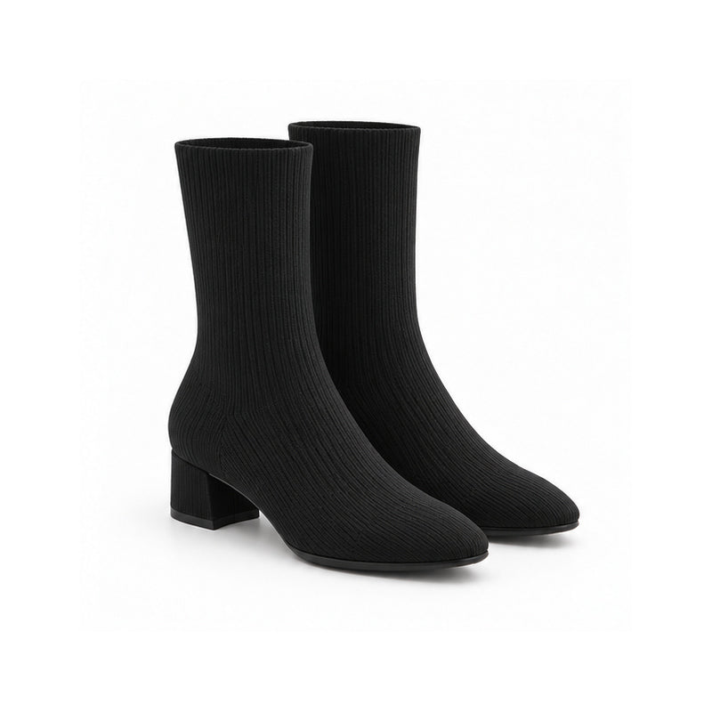 Black Rib-Knit Sock Boots