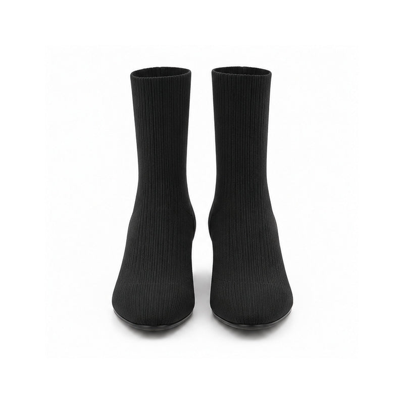 Black Rib-Knit Sock Boots