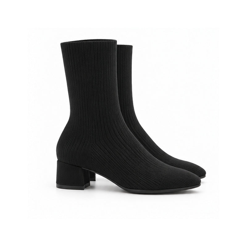 Black Rib-Knit Sock Boots