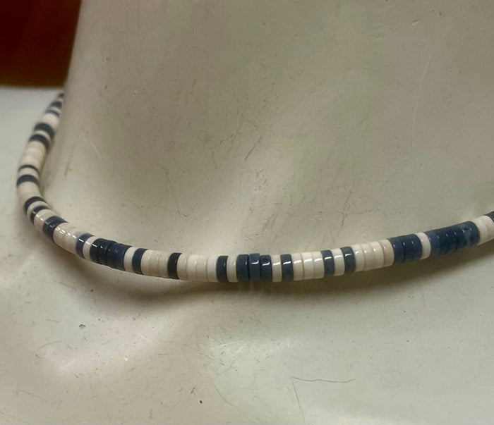 Denim Dan Blue Jean and ivory beaded necklace