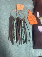 Kinsel Black turquoise Chip Deerskin Leather fringe earrings