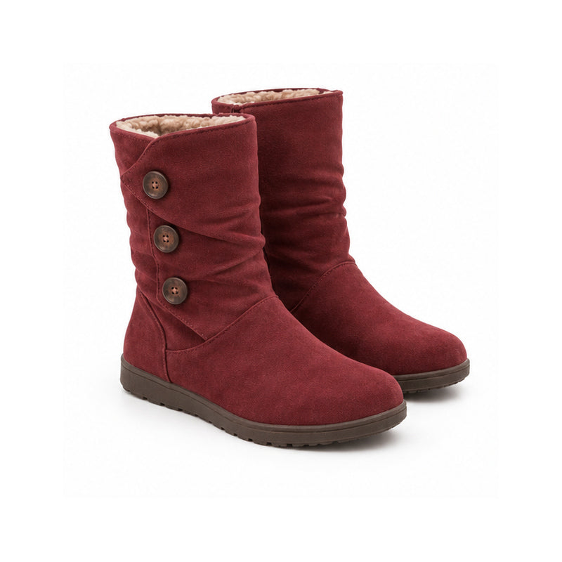 Wine Button-Trim Mid-Calf Boots