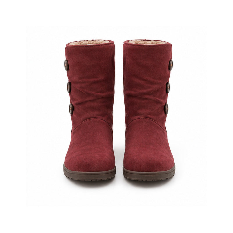 Wine Button-Trim Mid-Calf Boots