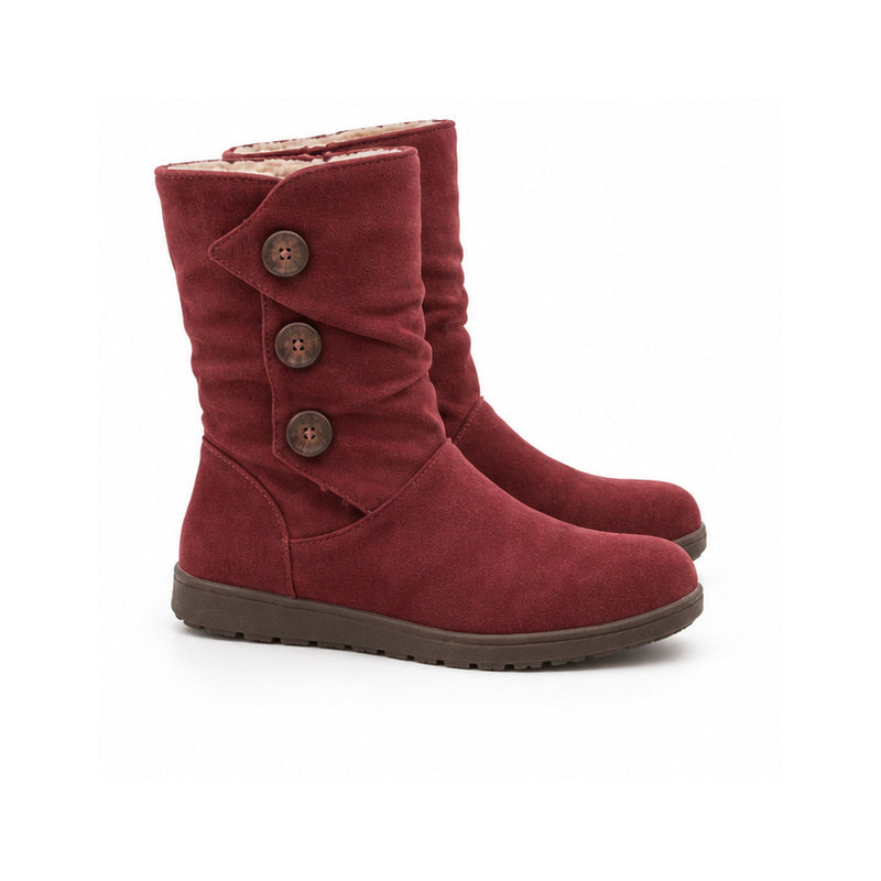Wine Button-Trim Mid-Calf Boots