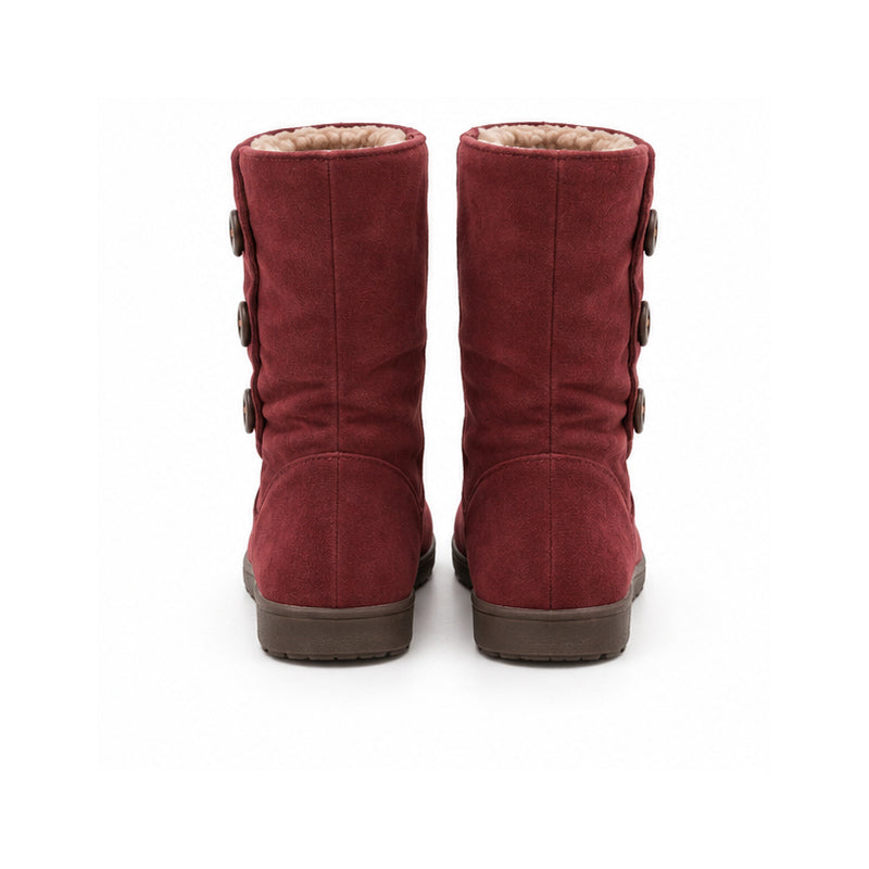 Wine Button-Trim Mid-Calf Boots