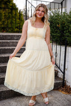 Butter Yellow Lace-Up Maxi Dress – Romantic Tiered Cottage Dress- In Loom Maxi Dress