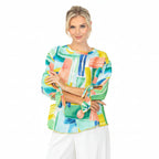 Abstract Print Tie Cuff Tunic in Blue Multi - 6859T-BLU