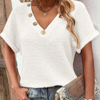 Adina - Pull élégant à décolleté en V avec manches courtes et boutons