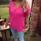 Adina - Pull élégant à décolleté en V avec manches courtes et boutons