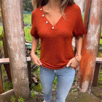 Adina - Pull élégant à décolleté en V avec manches courtes et boutons