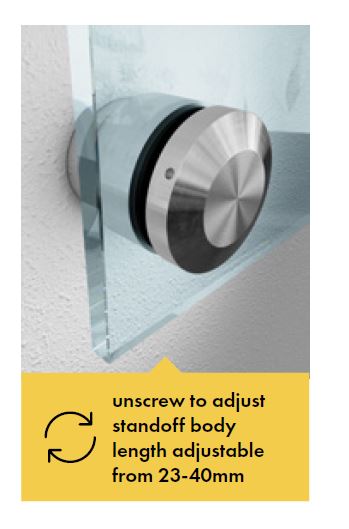 ADJUSTABLE 50mm Diameter glass standoff with adjustable body SS316 - Image 2