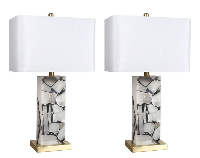 "Alabaster Mosaic" Alabaster Table Lamp (Set of 2) - Alabaster / Soft Gold