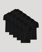 All Black Tall Classic Polo 10-Pack overlapping, showcasing simple collared design.