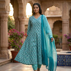Anarkali printed cotton suit set