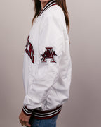 White Arkansas Razorbacks Arch Vintage Varsity Jacket Front Side