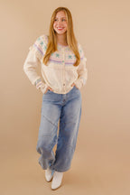 Women's Fair Isle Cardigan- Pastel Ruffle Cardigan- Women's Spring Cardigan