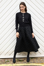 Belita Bow Black Jacquard Midi Skirt - Bascora