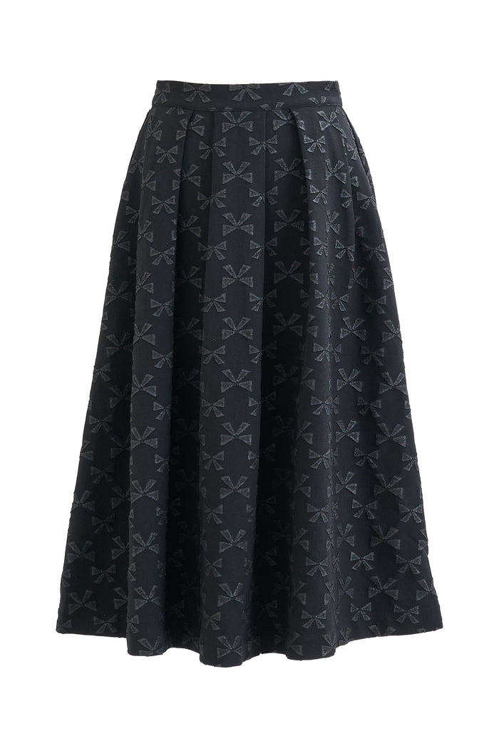 Belita Bow Black Jacquard Midi Skirt - Bascora