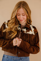 Women's Faux Suede Cowhide Jacket- Women's Western Fringe Jacket- Women's Rodeo Outfit