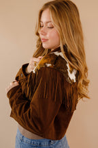 Women's Faux Suede Cowhide Jacket- Women's Western Fringe Jacket- Women's Rodeo Outfit