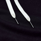Black Fleece French Terry Pullover Hoodie with white drawcords and black aglets.