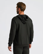 Black Fleece French Terry Zip Hoodie worn by a man, back view.