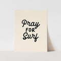 Beige greeting card with 'Pray for Surf' text on a light gray background