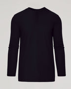 Black Tall Classic Long Sleeve Henley with button placket for taller frames.