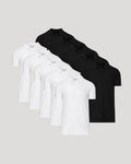 Black & White Tall Classic Polo 10-Pack, staggered display of white and black shirts.