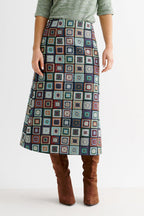Buffy 70's Patch Jacquard Midi Skirt - Bascora