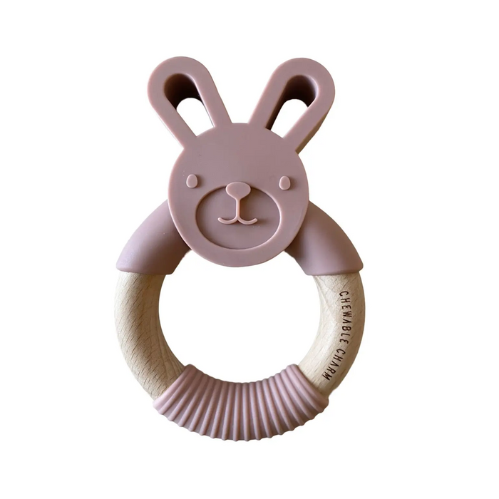 Bunny Silicone and Wood Teether - Rose