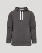 Carbon Fleece French Terry Pullover Hoodie with white drawstrings and kangaroo pocket.