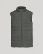 Carbon Puffer Vest, sleeveless, quilted, with zipper and stand-up collar.