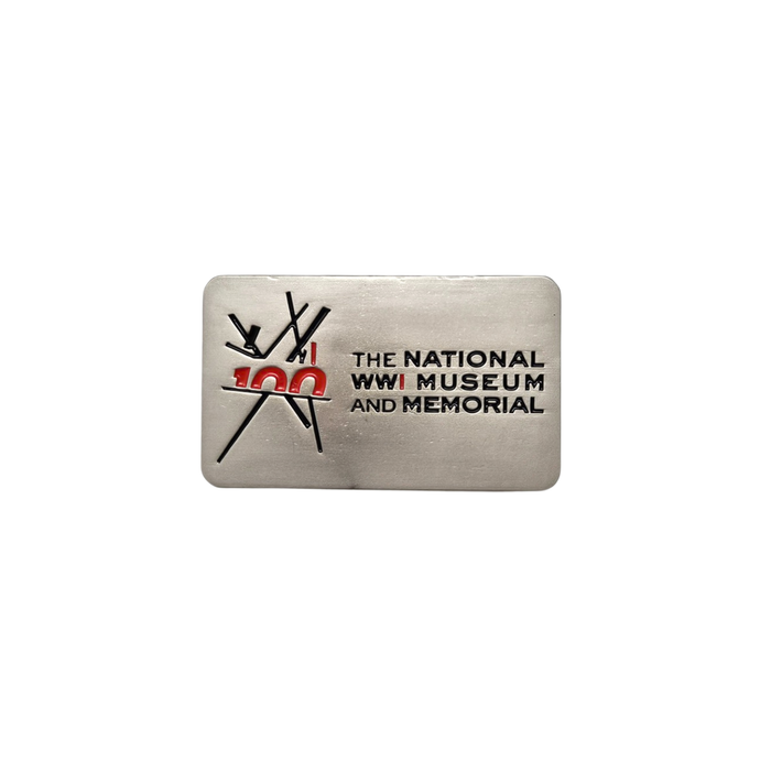 Silver colored magnet with the Centennial logo of the National WWI Museum and Memorial.