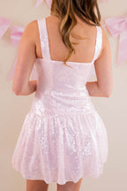 Pink Sequin Mini Bubble Dress- Light Pink Cocktail Dress- Mable Pink Sequin Dress