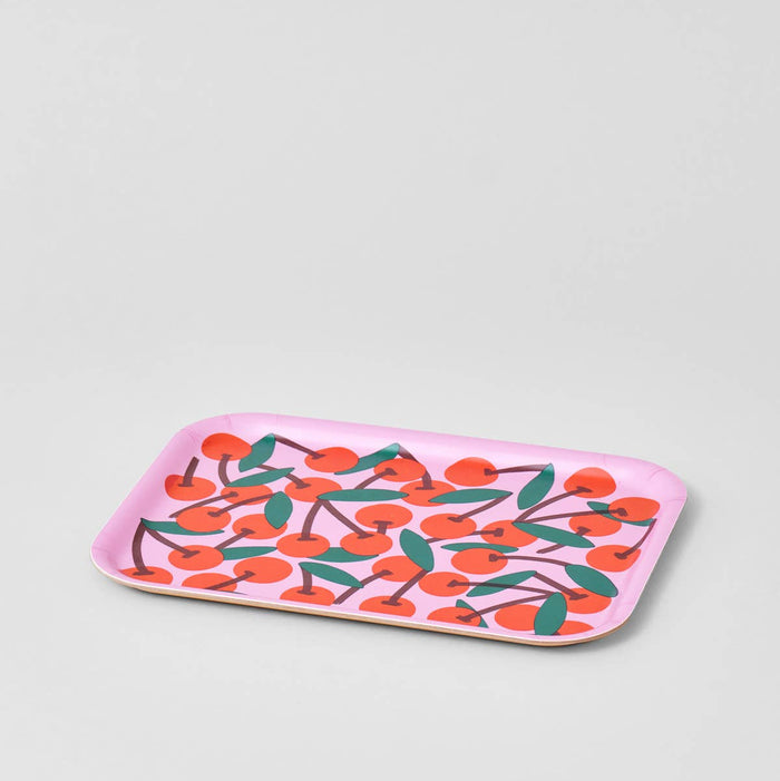 Cherries Pink Small Serving Tray
