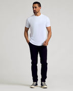 Man wearing Black & White Curved Hem Classic Crew Neck T-shirt.