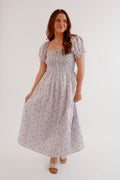 Floral Smocked Puff Sleeve Midi Dress – Romantic Cottagecore Spring Dress- Storia Floral Dress