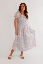 Floral Smocked Puff Sleeve Midi Dress – Romantic Cottagecore Spring Dress-Storia Floral Dress