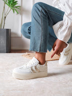Corena Textured Wedge Trainers White/Gold