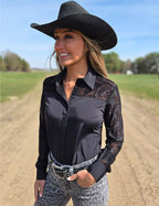 Cowgirl Tuff Black Breathe with Black Lace Pullover Shirt