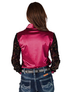 Cowgirl Tuff Ruby Red Satin with sheer sleeves Pullover Shirt