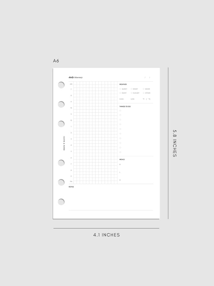 A6 Daily Itinerary Inserts