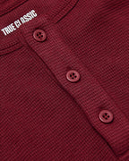 Dark Maroon Waffle Long Sleeve Henley 3-Pack close-up with buttons.