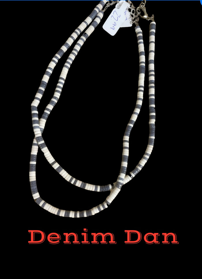 Denim Dan Blue Jean and ivory beaded necklace