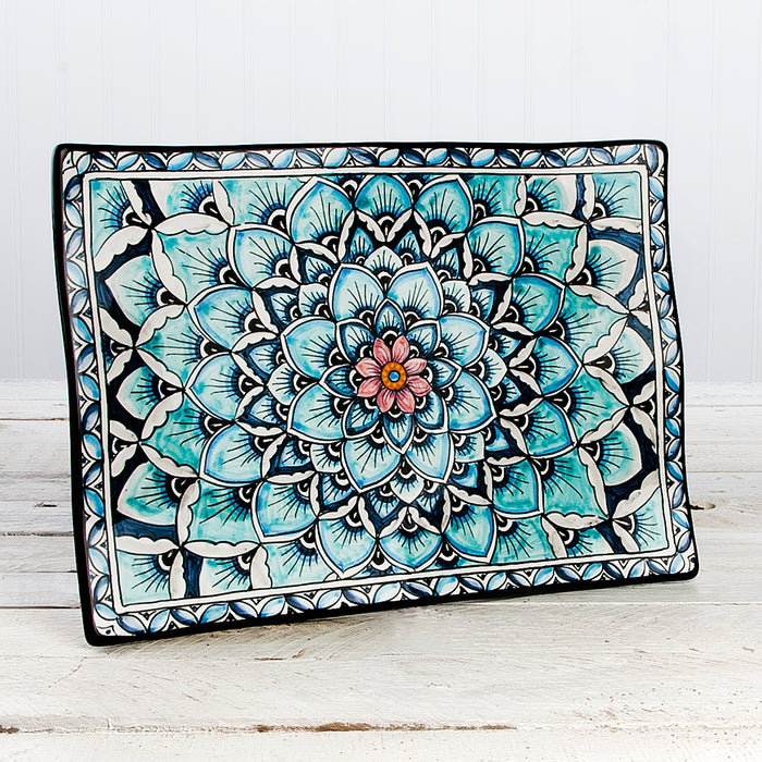 Deruta Geometric Peacock Pattern Rectangle Plate